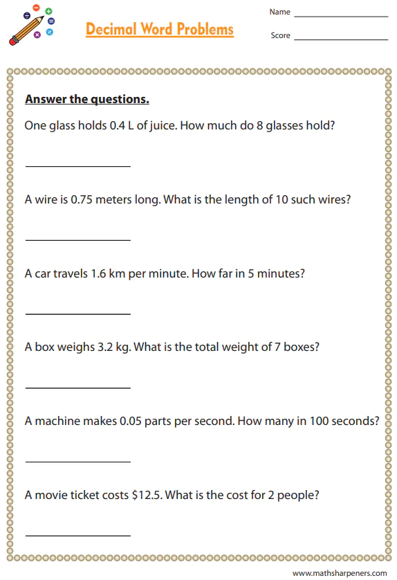 Decimal Multiplication Worksheets