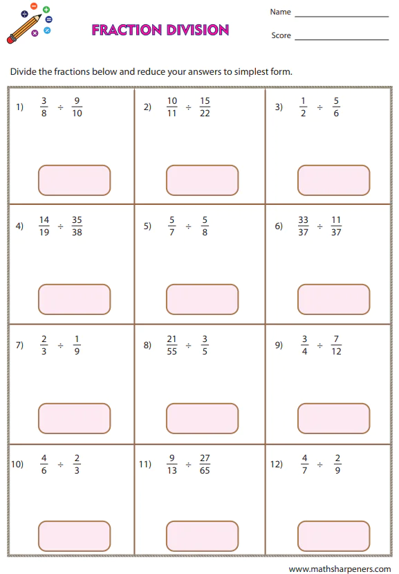 Fraction Division Worksheets