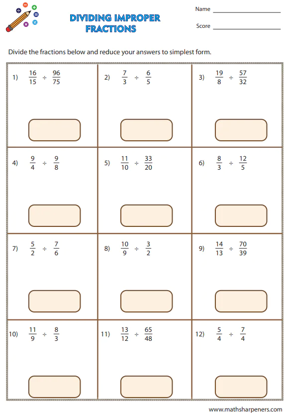 Fraction Division Worksheets