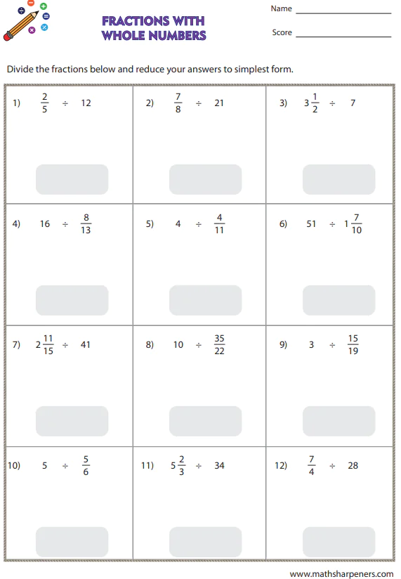 Fraction Division Worksheets