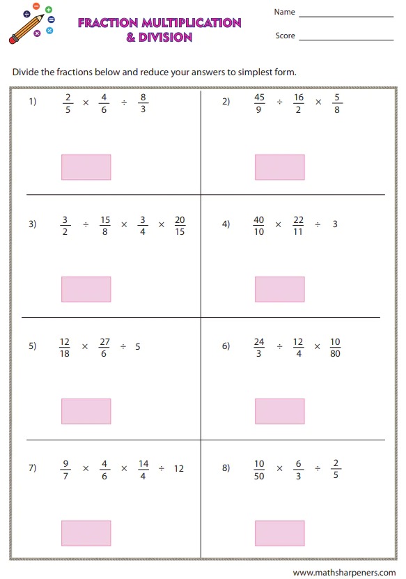 Fraction Division Worksheets