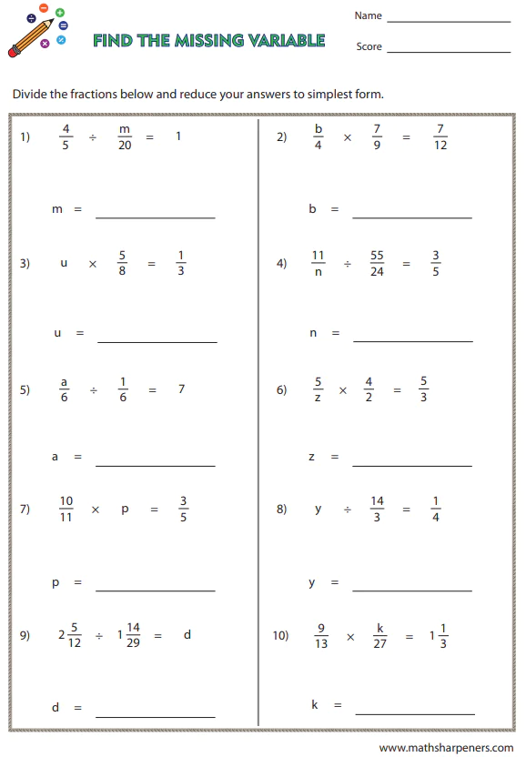 Fraction Division Worksheets
