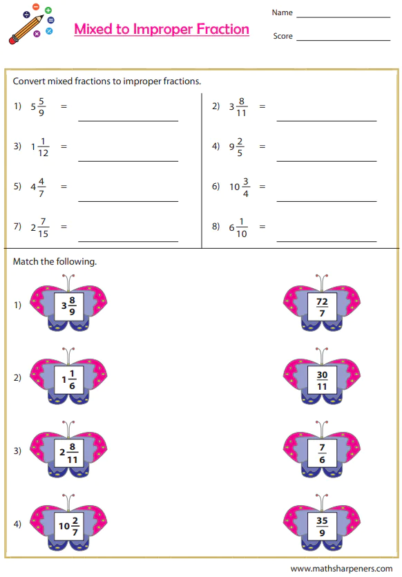 Types of Fractions Worksheets