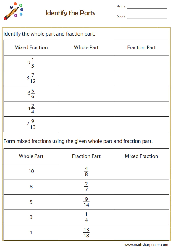 Types of Fractions Worksheets